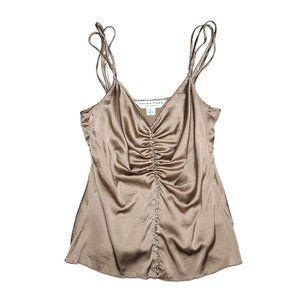 Trina turk silk champagne ruched beaded "diamond" tank top blouse small Y2K club